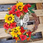 Kvetinový venček na dvere s motýľom č. 32